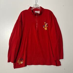 Vintage 90s Disney Quarter Zip Red Winnie the Pooh Embroidered Sweater Womens XL